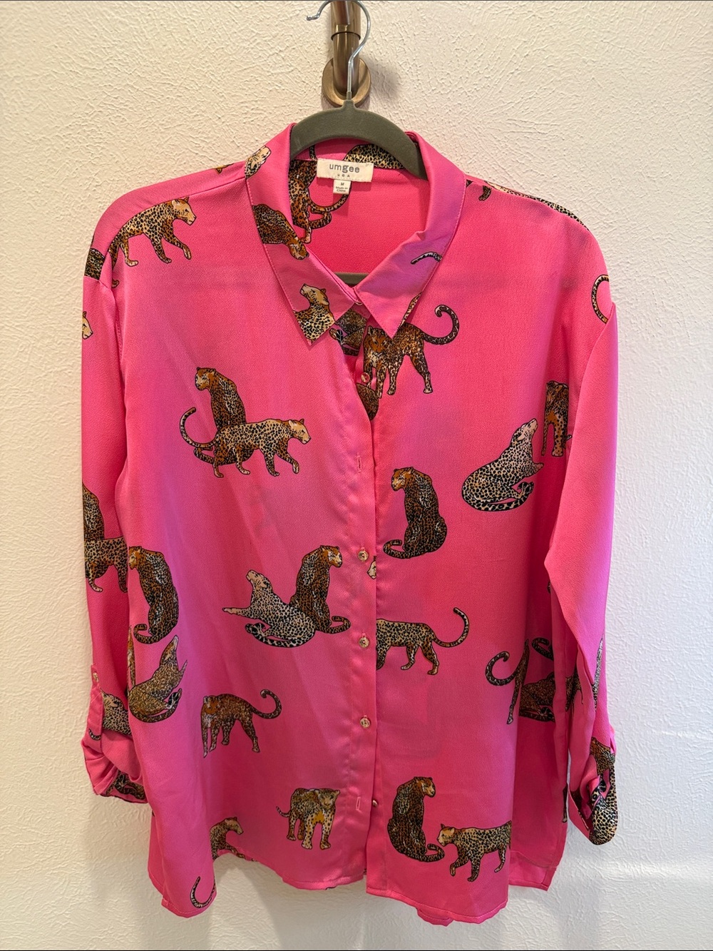 Umgee Hot Pink Leopard Motif Button-Up Blouse